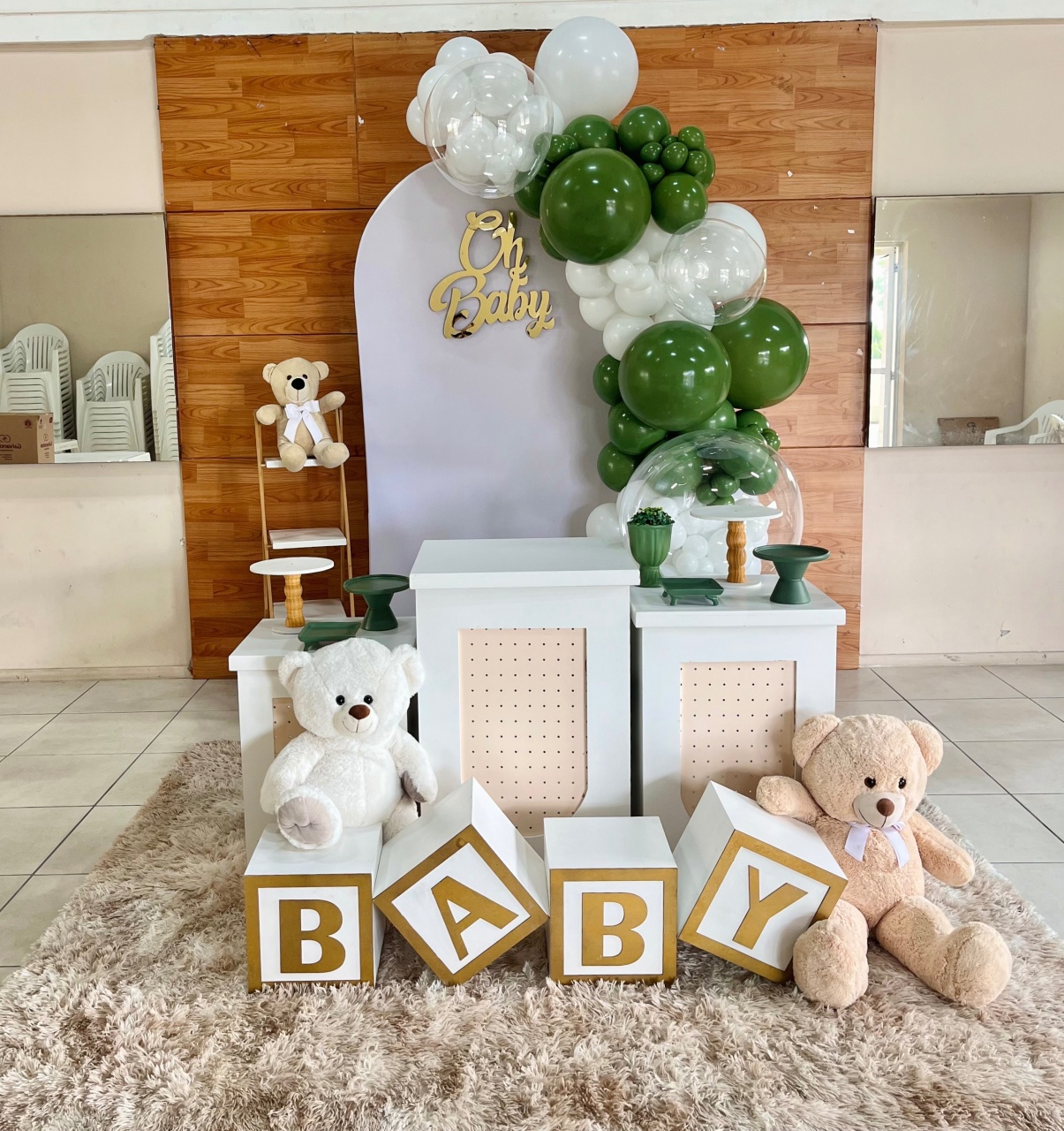 Decoração Chá de Bebê Verde E Branco - Me Pegue Monte