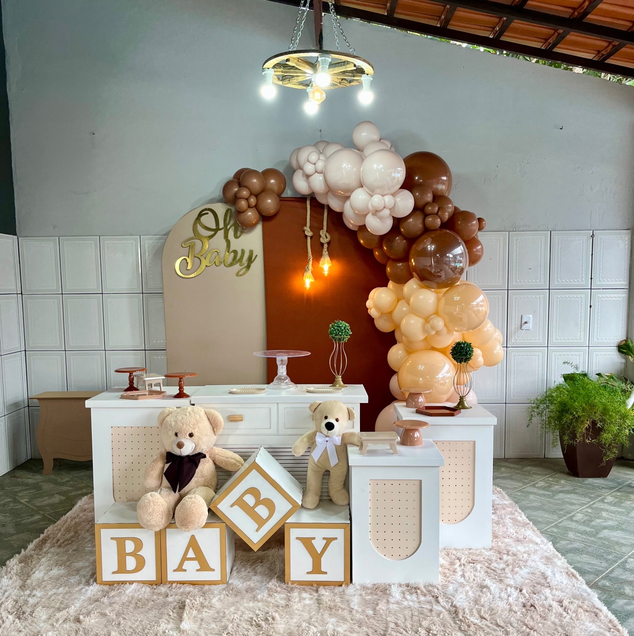 Decoração Chá de Bebê/Revelção - Nude E Marrom - Me Pegue Monte