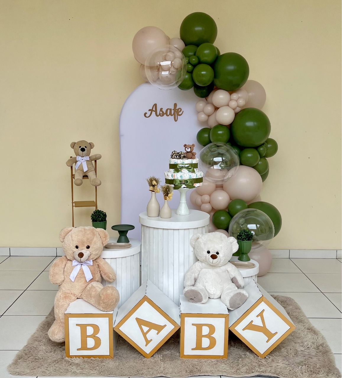 Decoração Chá Revelação  Branco E Verde - Me Pegue Monte