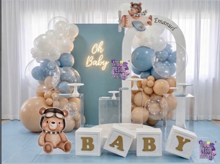 Decoração Chá de Bebê - Urso Aviador - Me Pegue Monte