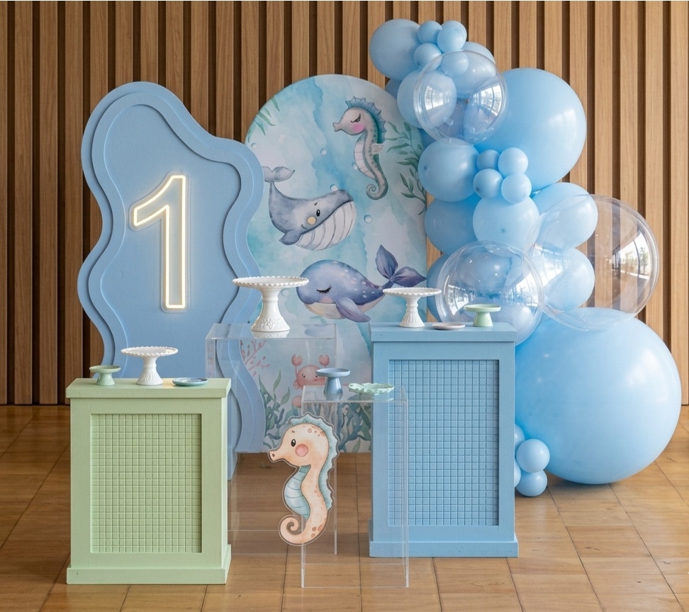Decoração Com Balão - Fundo Do Mar Azul E Verde - Me Pegue Monte