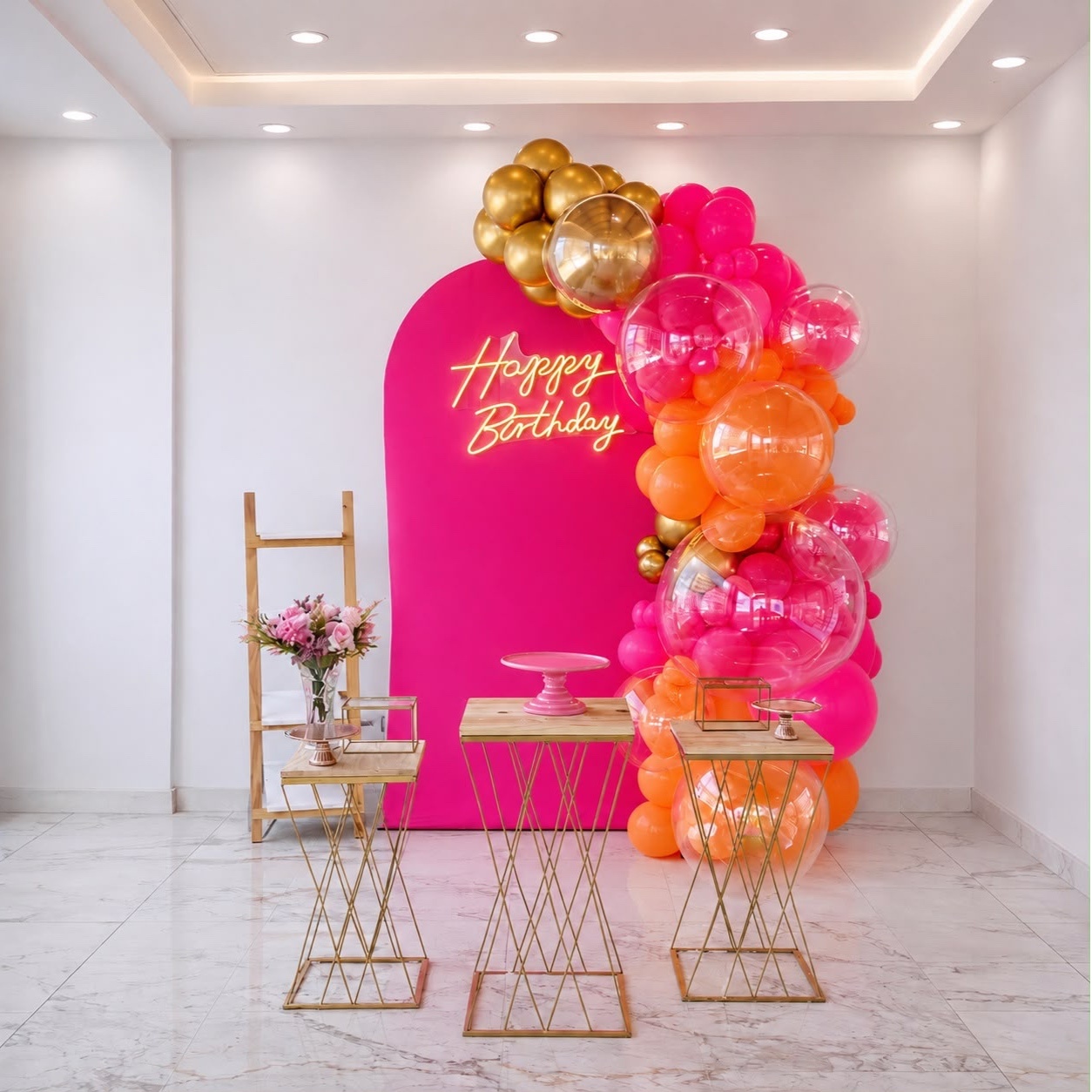 Decoração Com Balão - Pink E Laranja - Me Pegue Monte