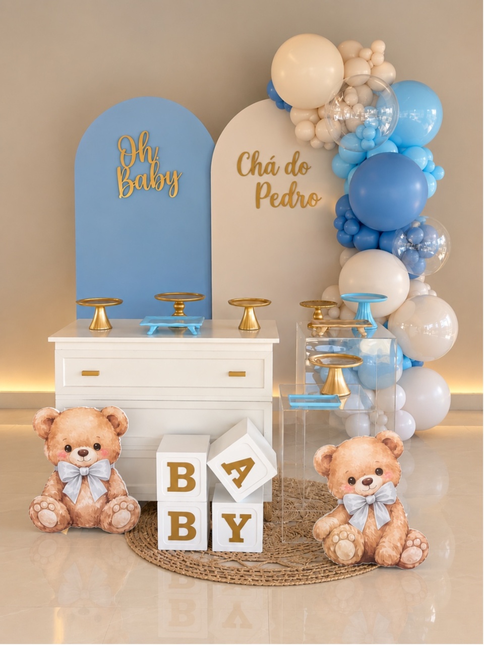 Decoração Com Balão - Chá de Bebê Urso Azul - Me Pegue Monte