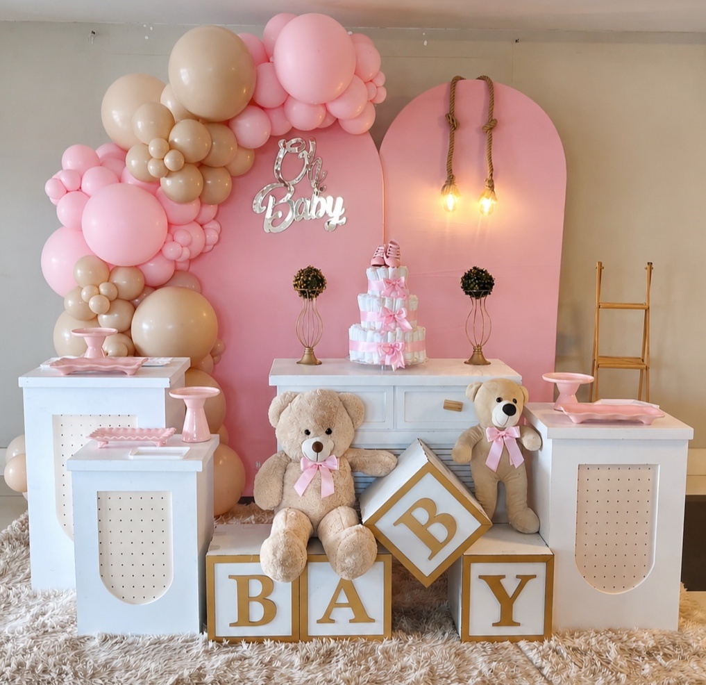 Decoração Chá de Bebê - Nude E Rosa - Me Pegue Monte