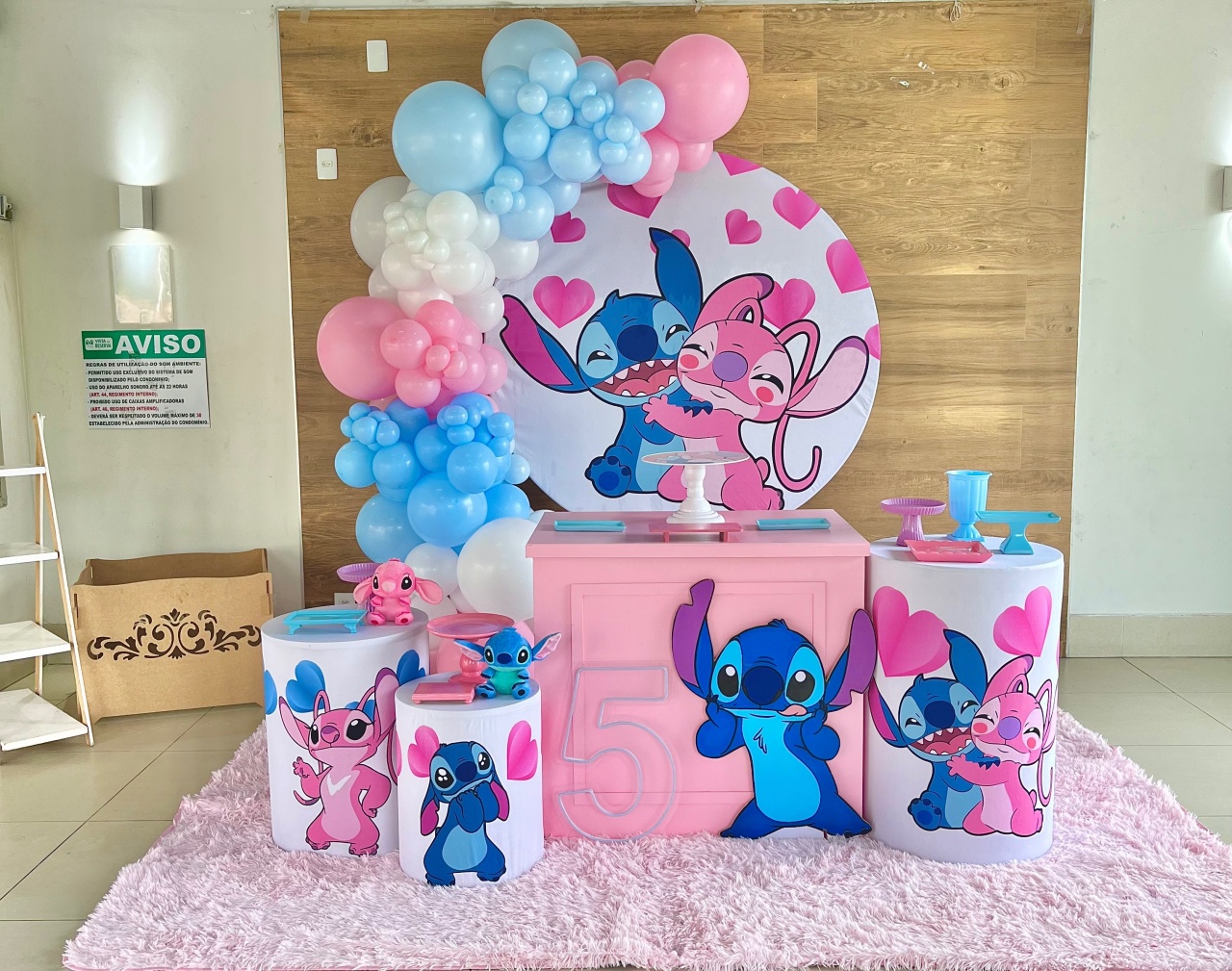 Decoração Stitch E Angel - Painel Redondo  - Me Pegue Monte
