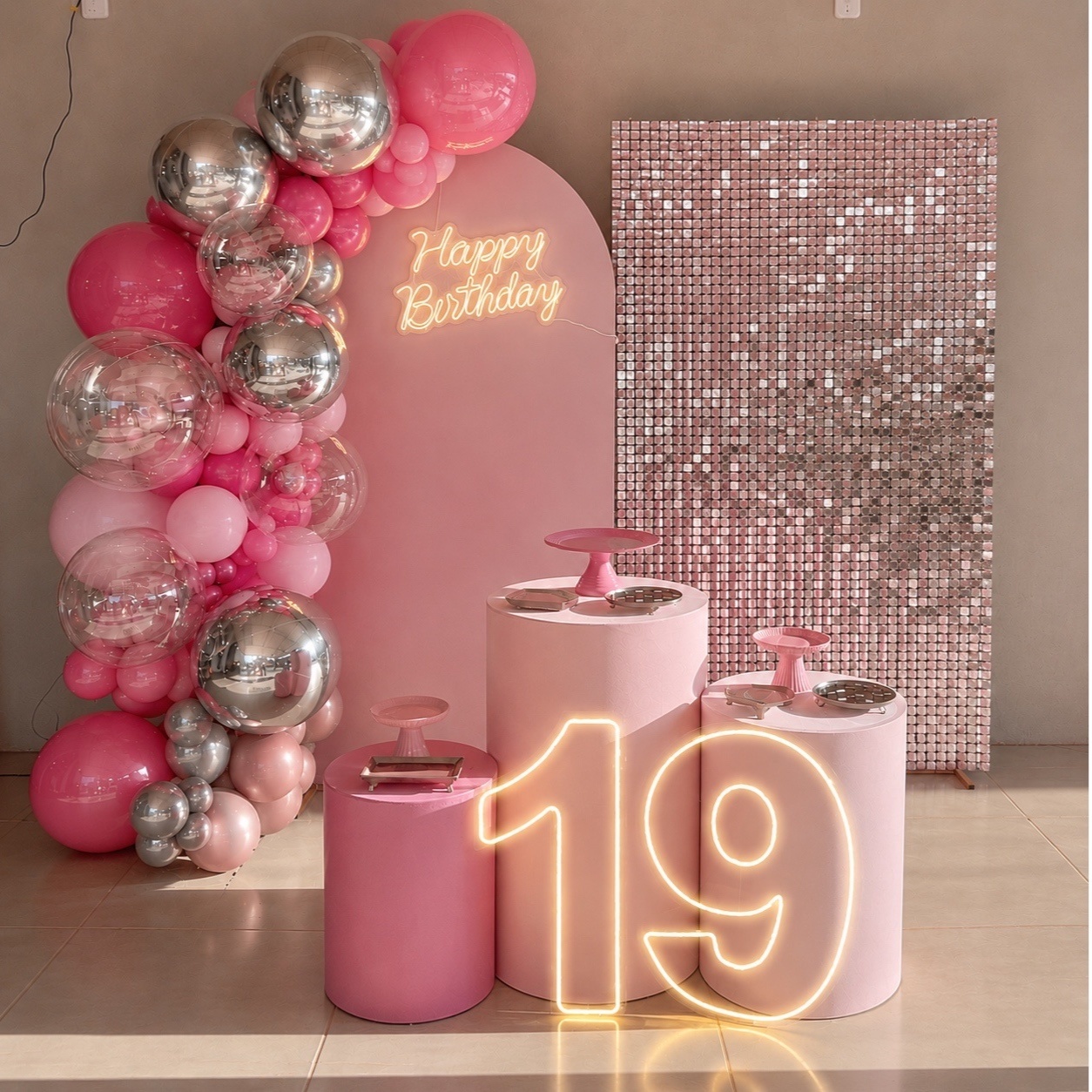 Decoração Com Balão - Rosa E Prata Shimmer - Me Pegue Monte