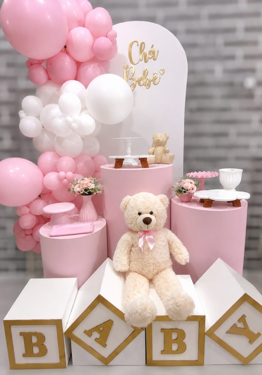 Kit M Chá de Fraudas Rosa E Branco - MOURA EVENTOSS