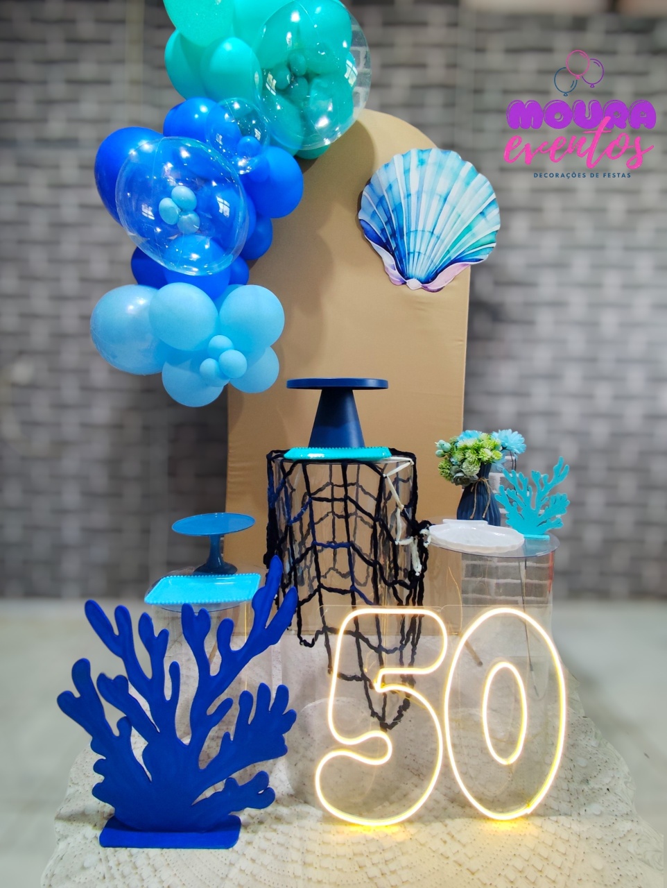 Kit M Fundo Do Mar Adulto Bege E Azul - MOURA EVENTOSS