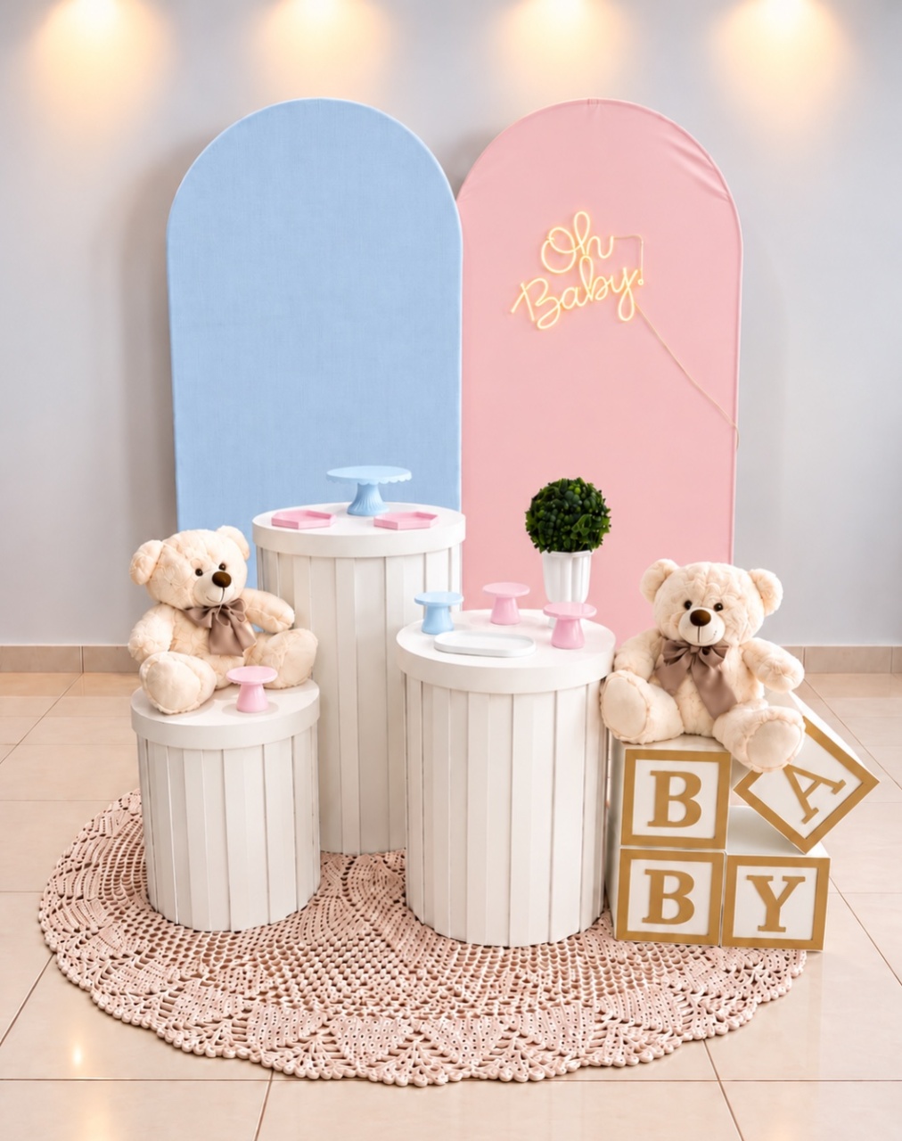 Kit Chá Rosa E Azul C/ Ripado - decorbox