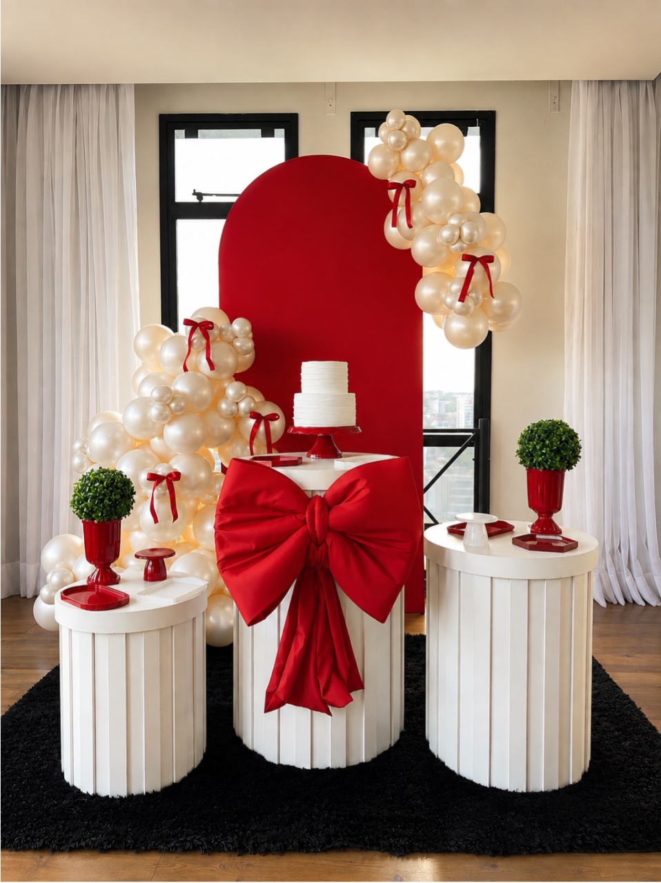 Kit Vermelho C/ Laço E Ripado - decorbox
