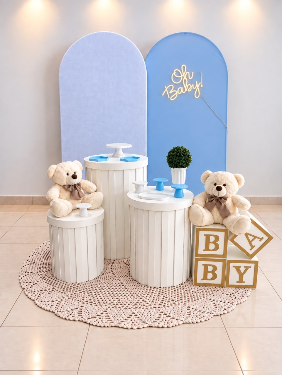 Kit Chá Branco E Azul C/ Ripado - decorbox