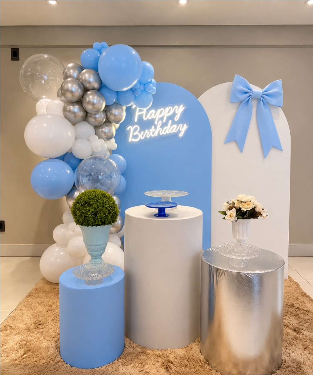 Kit Azul Bebê E Branco C/ Laço - decorbox