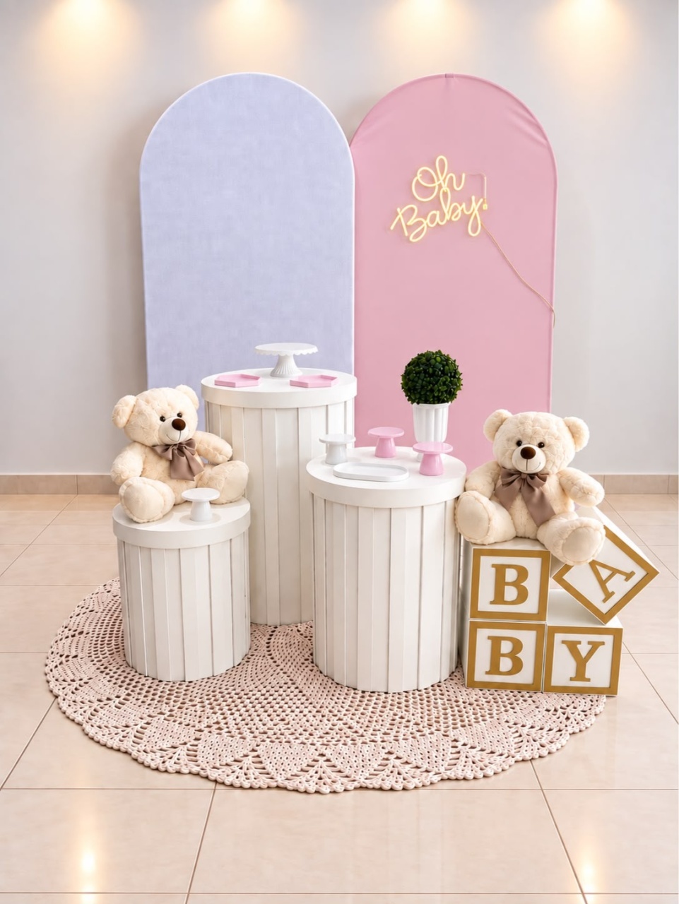 Kit Chá Rosa E Branco C/ Ripado - decorbox