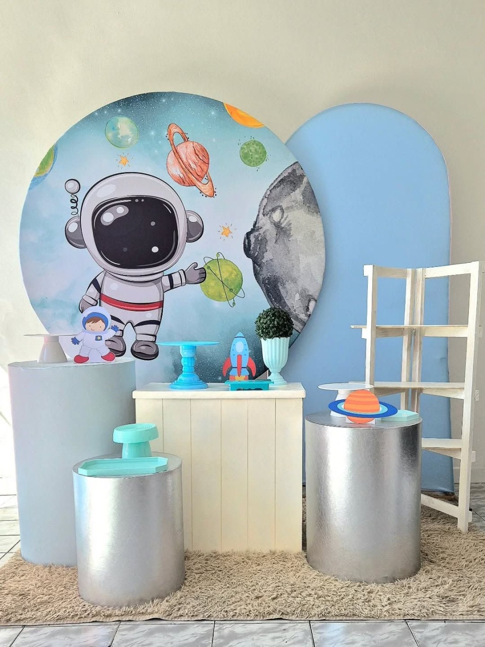 Kit Ouro Astronauta + Escadinha de Lembrancinha - Festa Criativa Udi