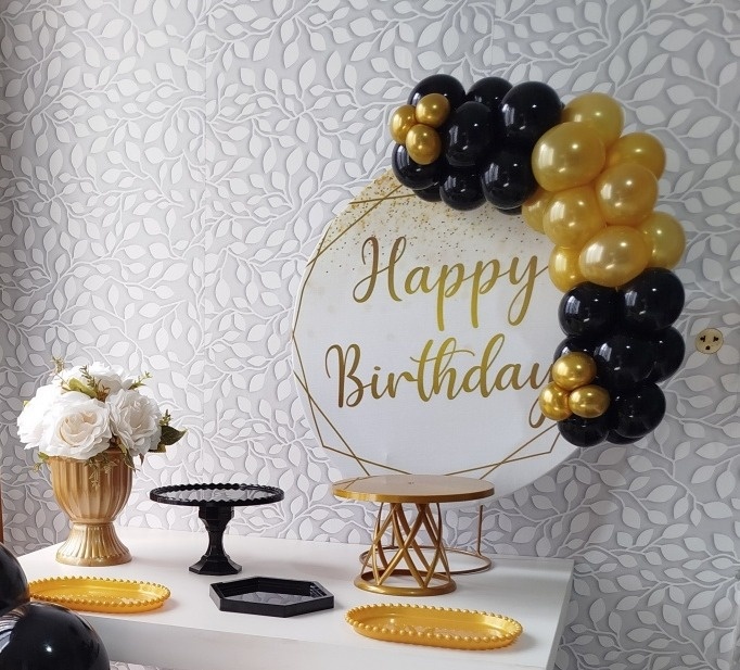 Alugue Festa Na Mesa Happy Birthday Branco Dourado  2 - Catálogo Digital Big Day 