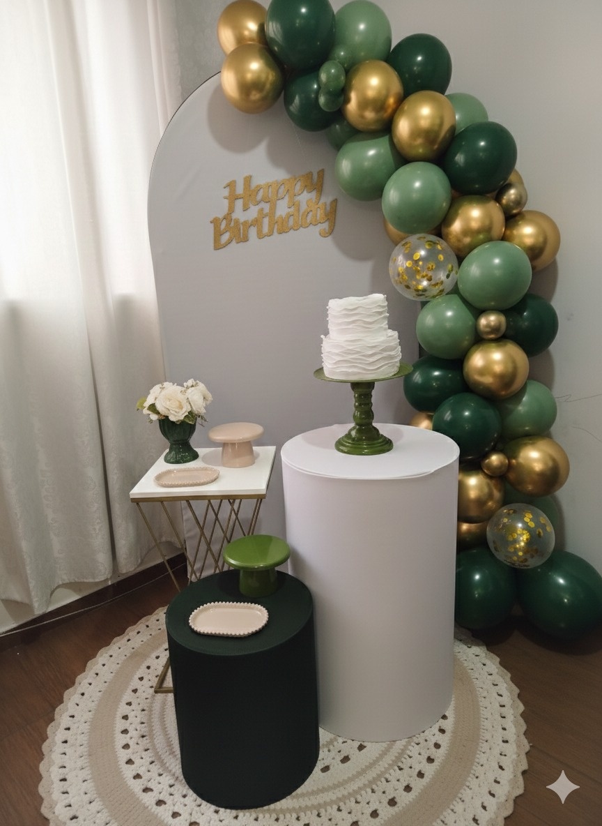 Alugue Pegue Monte Tema Para Festa Decoração Branco Verde Militar + Balões - Catálogo Digital Big Day 