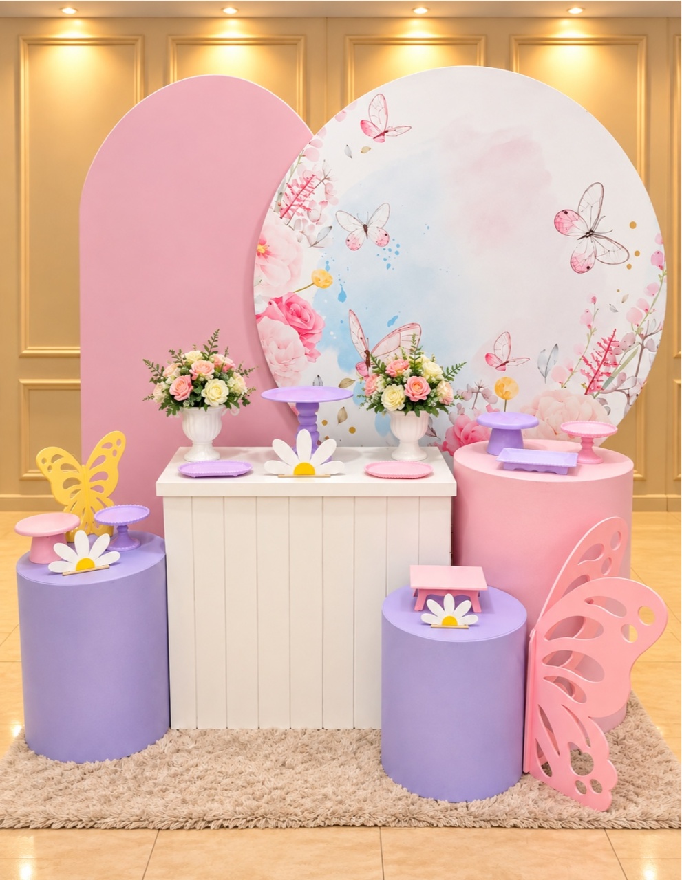 Alugue Pegue Monte Tema Para Festa Decoração Jardim das Borboletas Rosa E Lilas Luxo - Catálogo Digital Big Day 