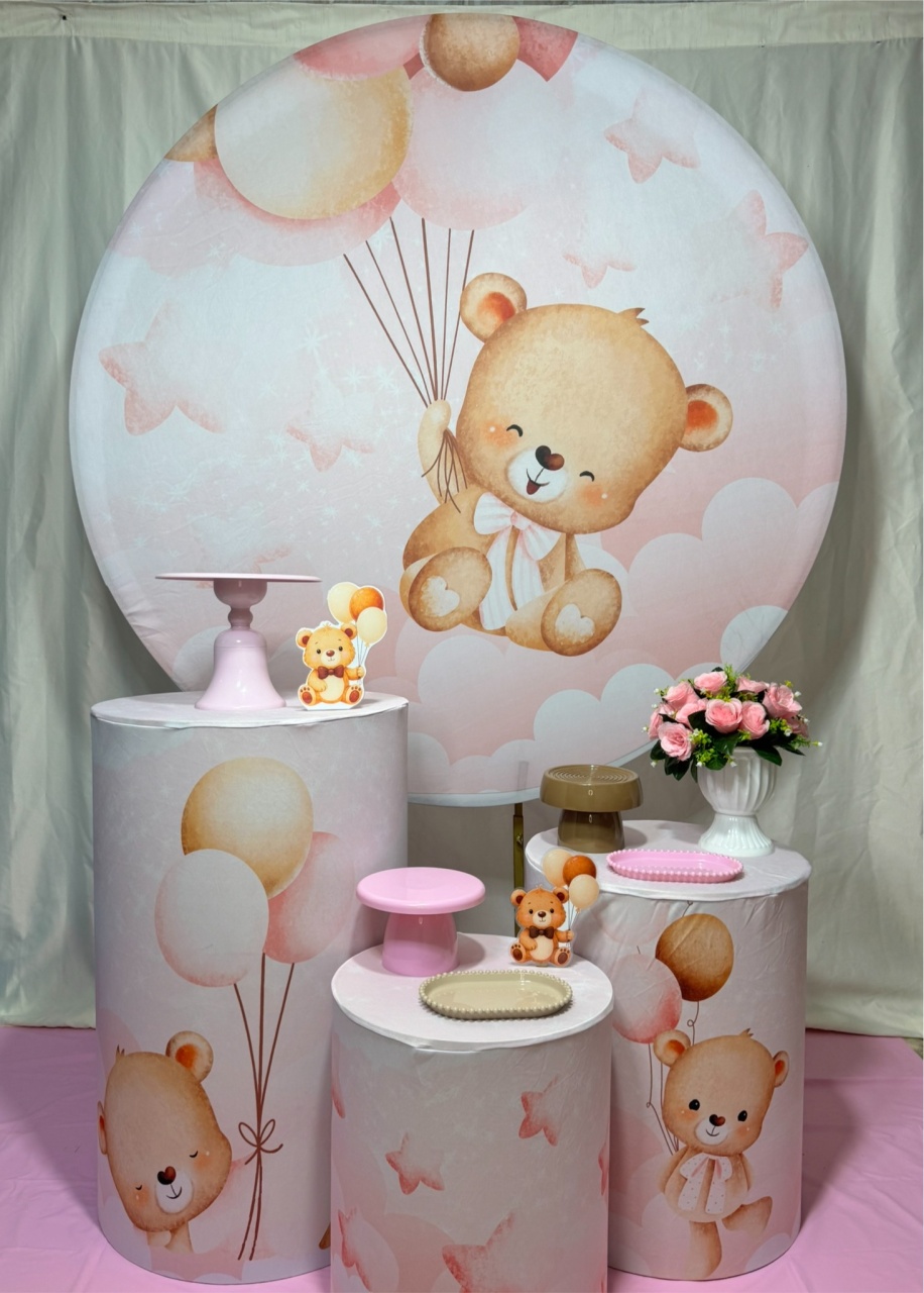 Alugue Pegue Monte Para Decoração de Festa Tema Chá de Bebe Ursinha Baloeira Rosa - Catálogo Digital Big Day 