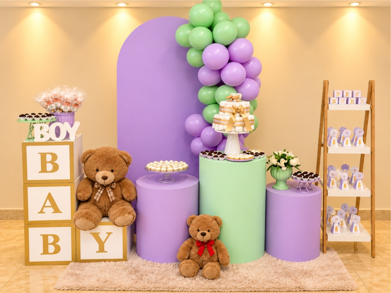 Alugue Pegue Monte Tema Para Festa Decoração Chá Revelação Lilas E Verde - Catálogo Digital Big Day 