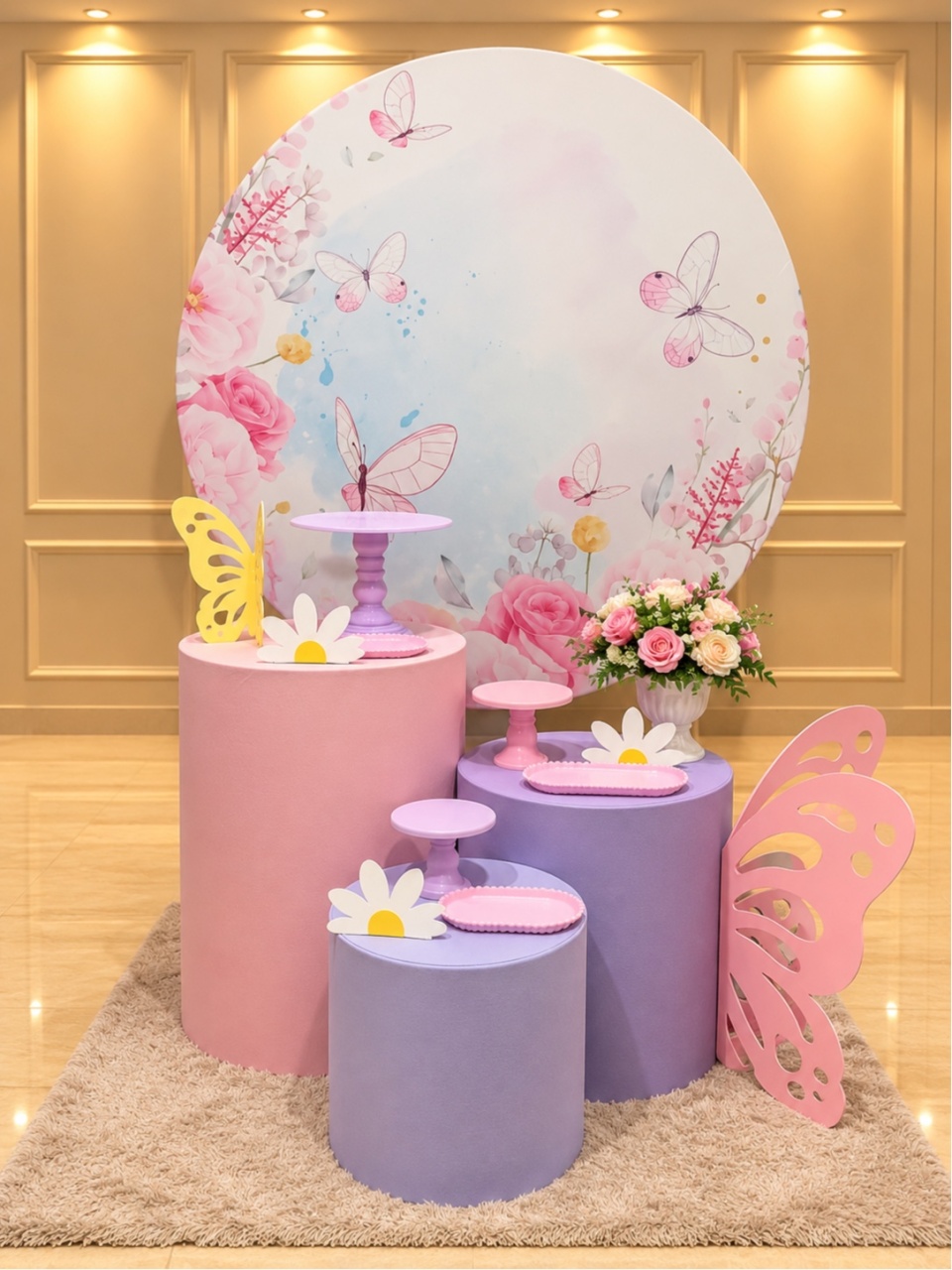 Alugue Pegue Monte Tema Para Festa Decoração Jardim das Borboletas Rosa E Lilas - Catálogo Digital Big Day 