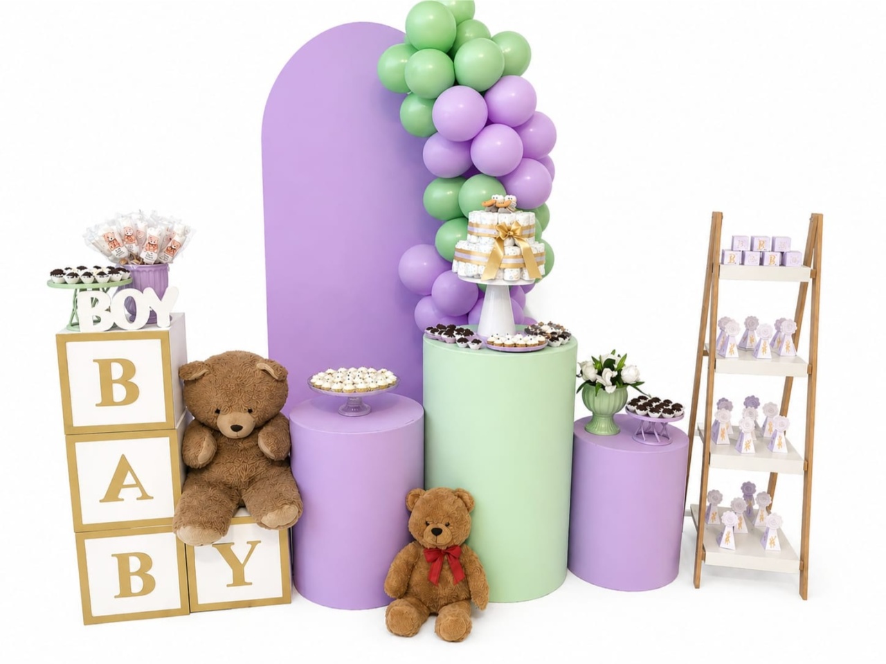 Alugue Pegue Monte Tema Para Festa Decoração Chá Revelação Lilas E Verde - Catálogo Digital Big Day 