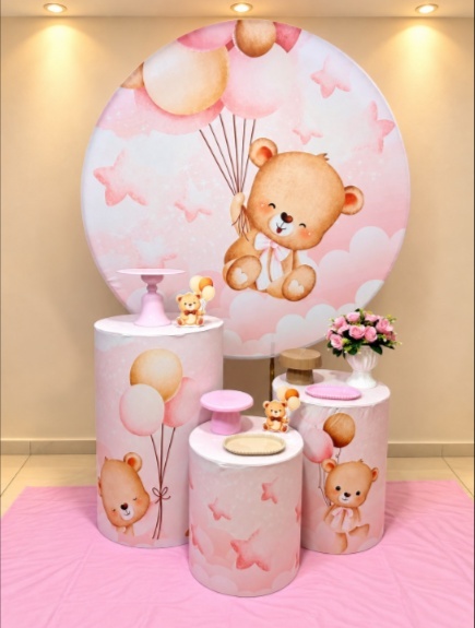 Alugue Pegue Monte Para Decoração de Festa Tema Chá de Bebe Ursinha Baloeira Rosa - Catálogo Digital Big Day 