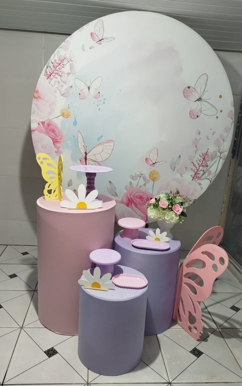 Alugue Pegue Monte Tema Para Festa Decoração Jardim das Borboletas Rosa E Lilas - Catálogo Digital Big Day 