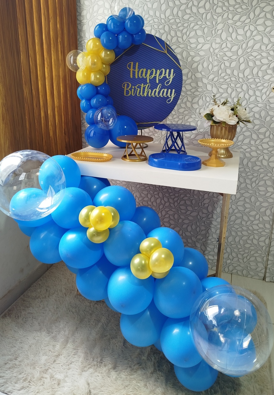 Alugue Festa Na Mesa Happy Birthday Azul Dourado  - Catálogo Digital Big Day 