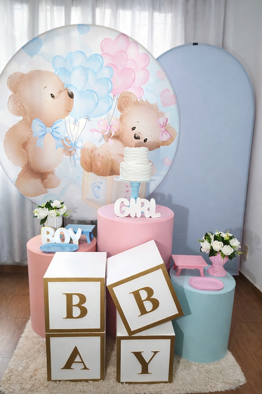 Alugue Tema Para Festa Decoração Urso Rosa E Azul ( Modelo 3 )  - Catálogo Digital Big Day 