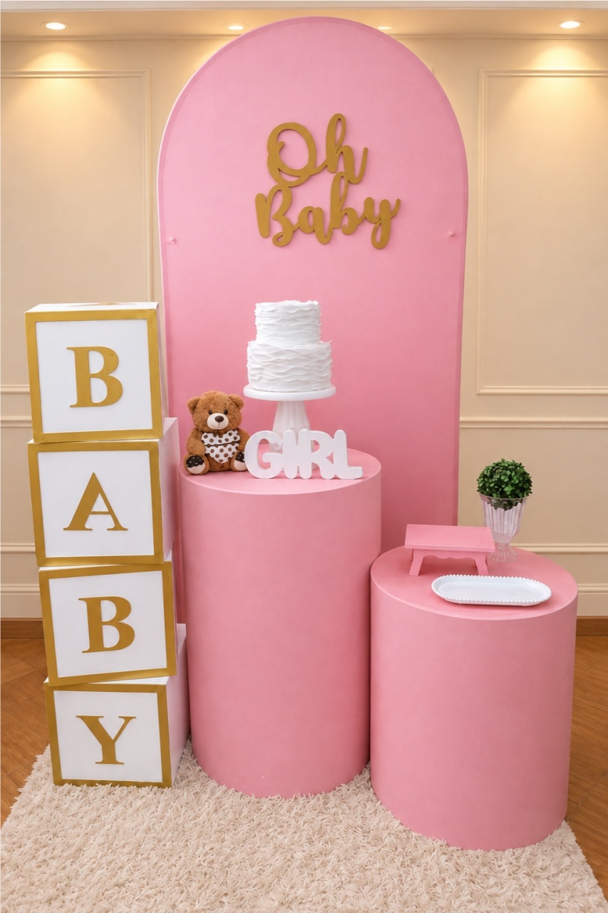 Alugue Tema Para Festa Decoração Chá de Bebê Rosa - Catálogo Digital Big Day 