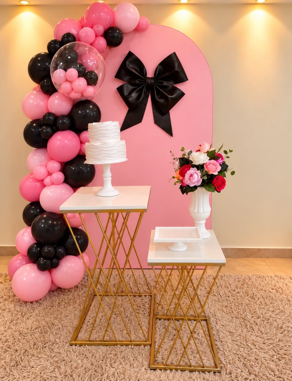 Alugue Pegue Monte Decoração Festa Laço Preto Rosa - Catálogo Digital Big Day 
