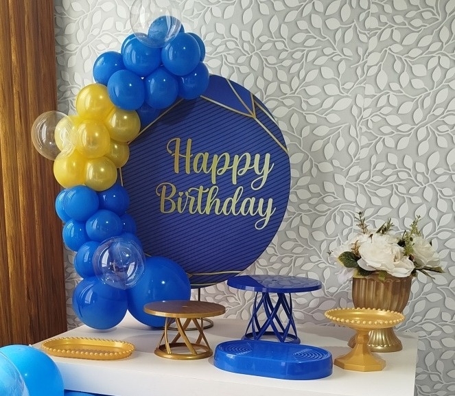Alugue Festa Na Mesa Happy Birthday Azul Dourado 2 - Catálogo Digital Big Day 