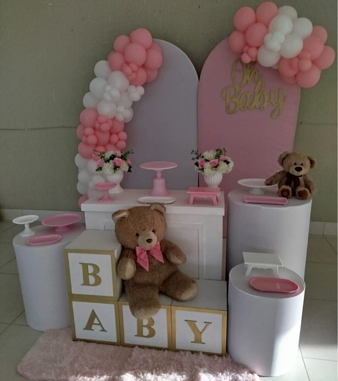 Alugue Pegue Monte Tema Para Festa Decoração  Chá de Bebe Menina Rosa E Branco - Catálogo Digital Big Day 