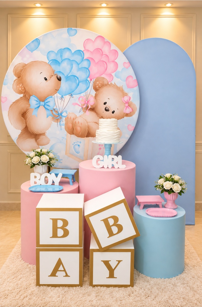 Alugue Tema Para Festa Decoração Urso Rosa E Azul ( Modelo 3 ) - Catálogo Digital Big Day 