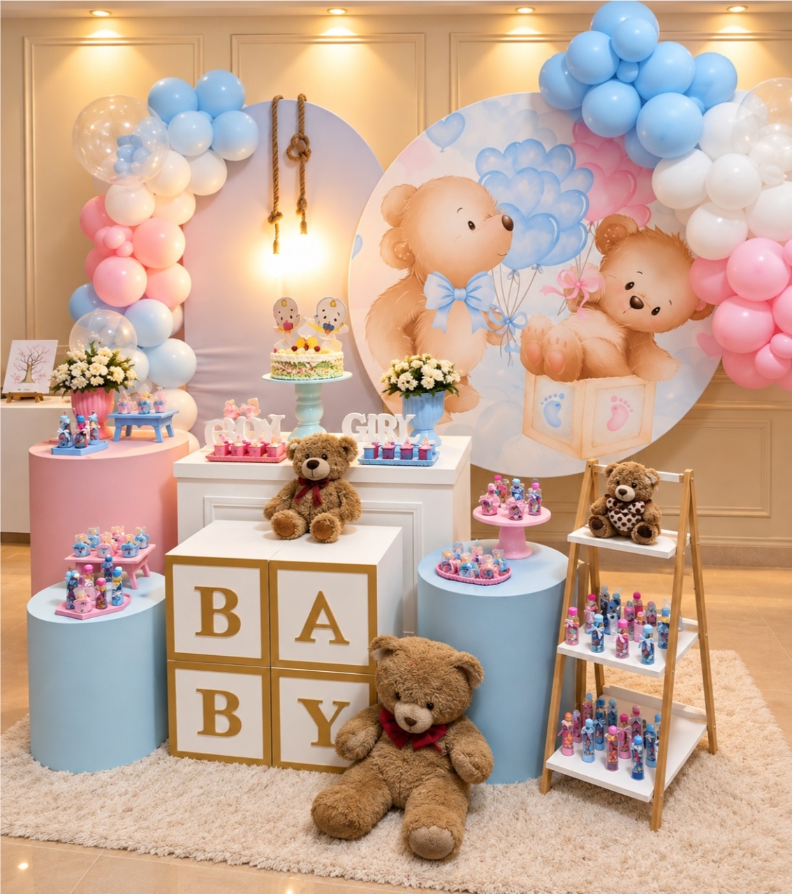 Alugue Pegue Monte Tema Para Festa Decoração  Chá Revelação Ursos Rosa E Azul + Balões - Catálogo Digital Big Day 
