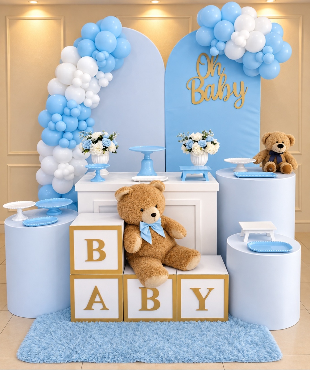 Alugue Pegue Monte Tema Para Festa Decoração Chá de Bebe Menino Azul E Branco - Catálogo Digital Big Day 
