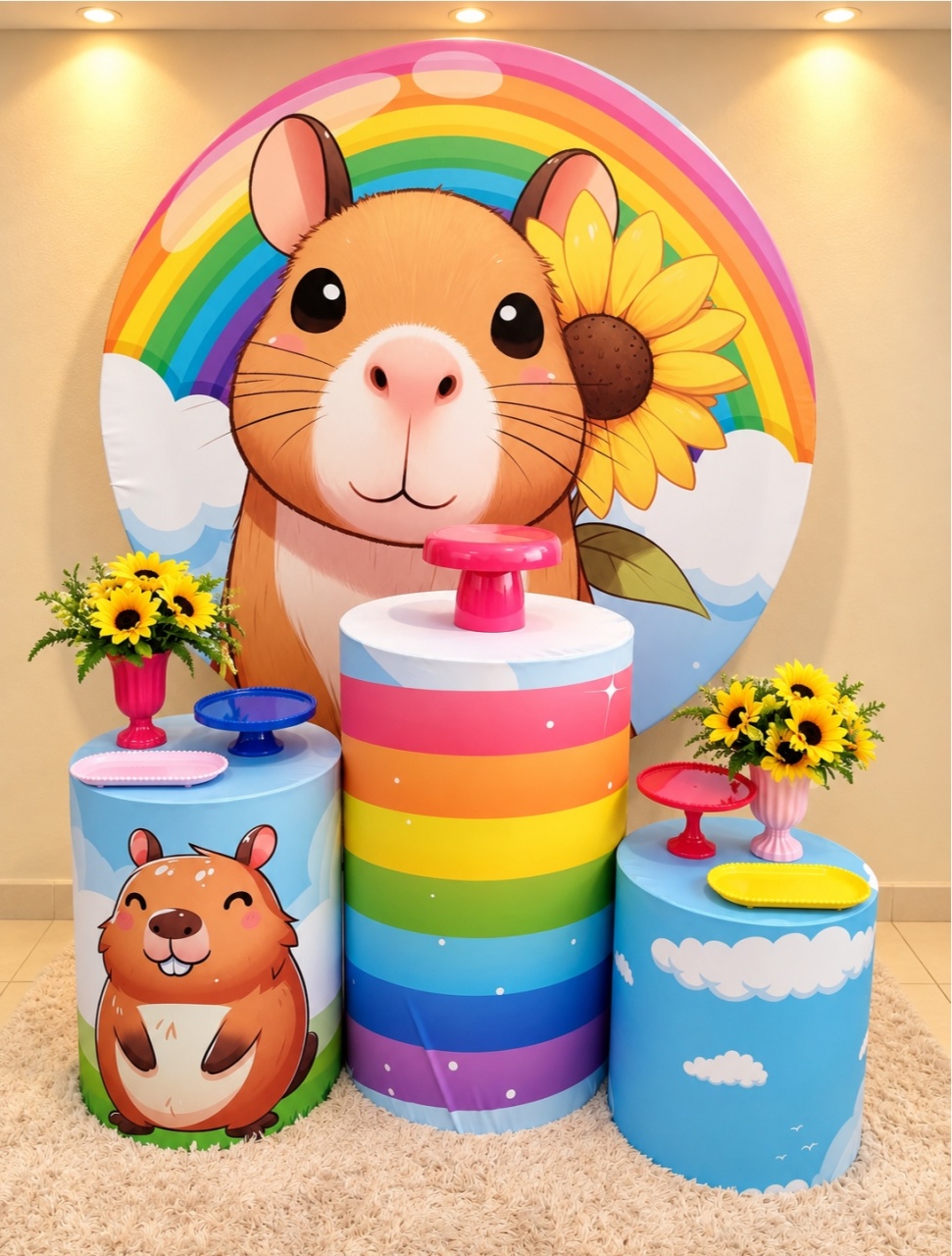 Alugue Pegue Monte Tema Para Festa Decoração  Capivara Arco Iris - Catálogo Digital Big Day 