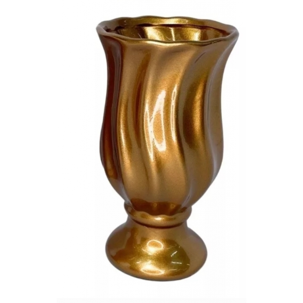Vaso Ceramica Torcido G - Dourado - alegria em festa