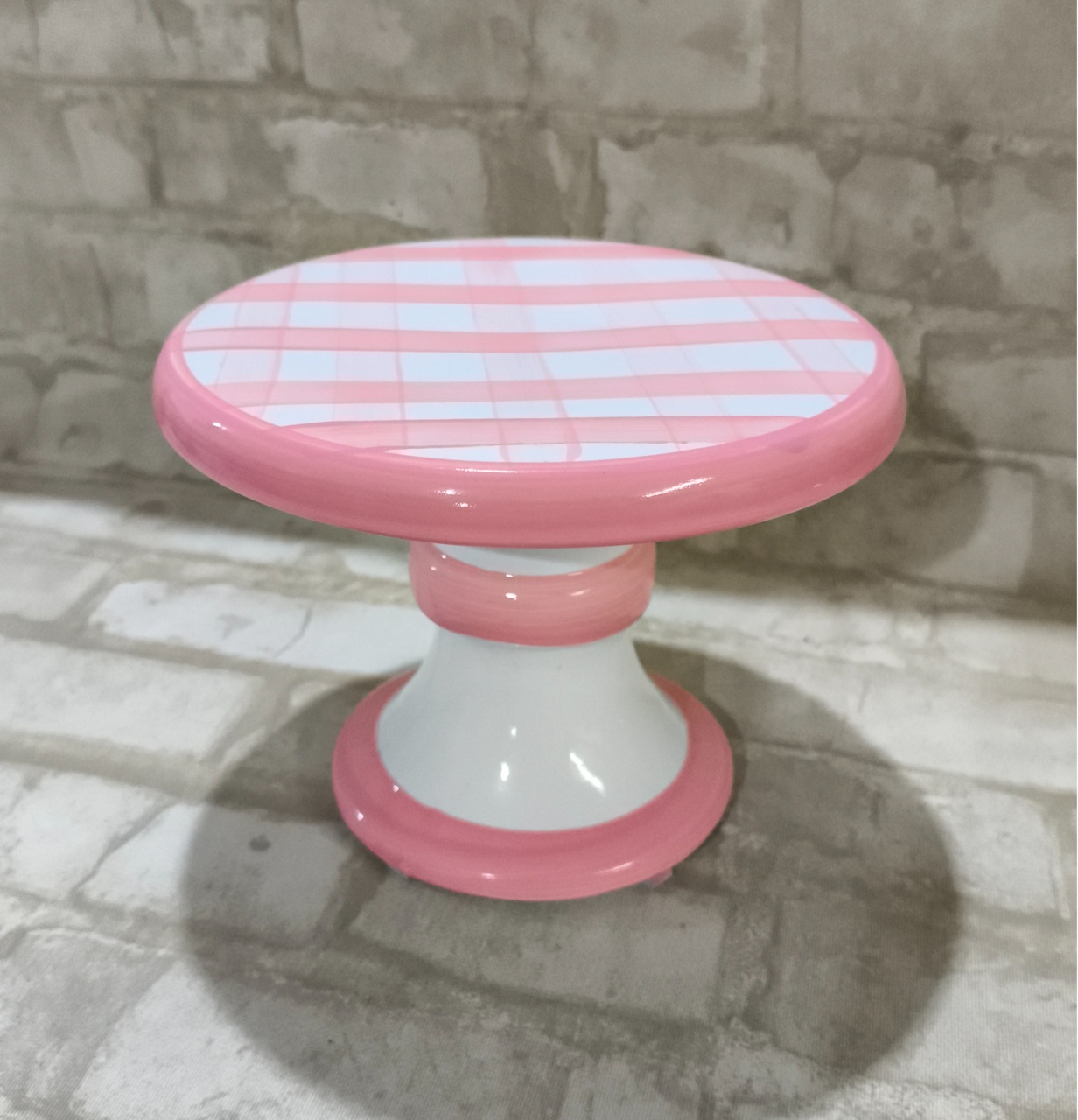 Boleira Cerâmica Berlim Xadrez Rosa Candy - Lirou, Yalou & Jack - Decorações 