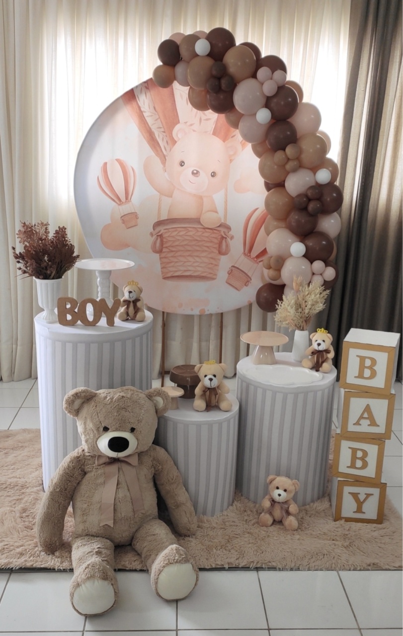 Chá de Bebê Ursinho Baloeiro Marrom - Lirou, Yalou & Jack - Decorações 
