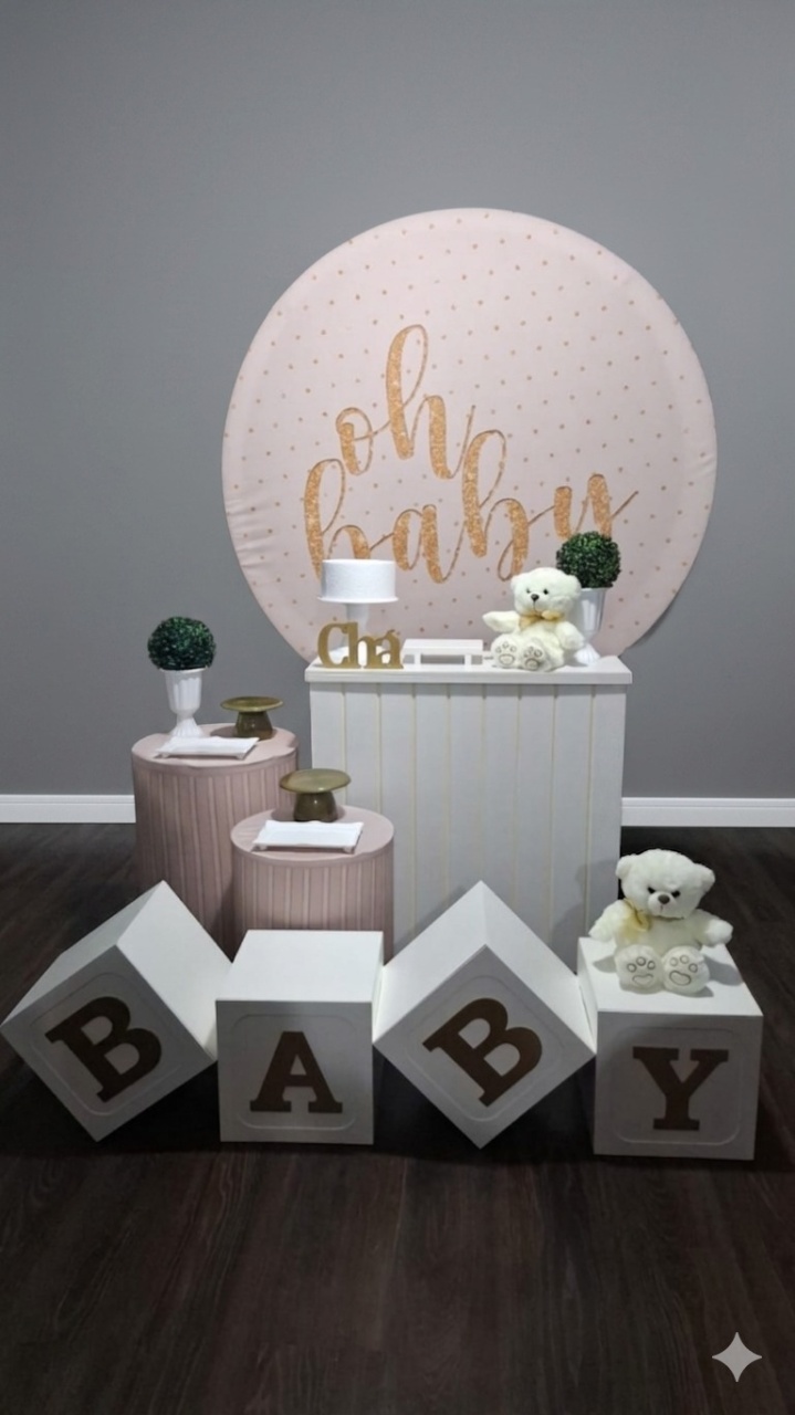 Chá Oh Baby Bege E Branco 3 - Mundo da imaginação