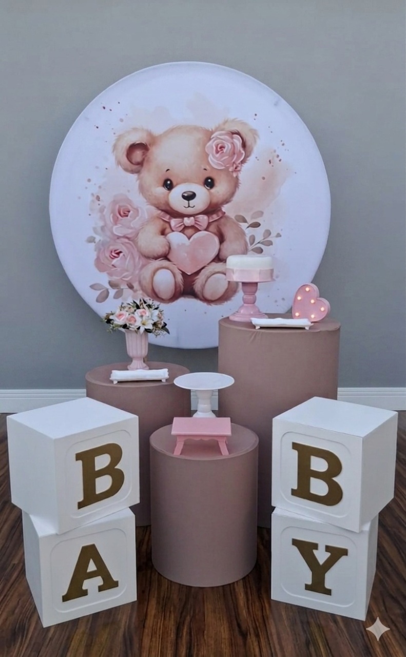 Chá de Bebê Ursa Rosa E Nude 1 - Mundo da imaginação