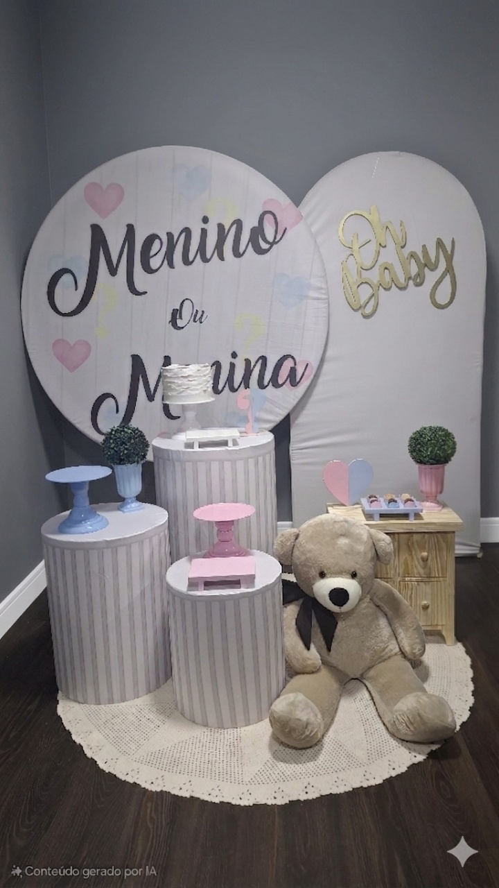 Chá Revelação Menina Ou Menino Azul E Rosa Premium 1 - Mundo da imaginação