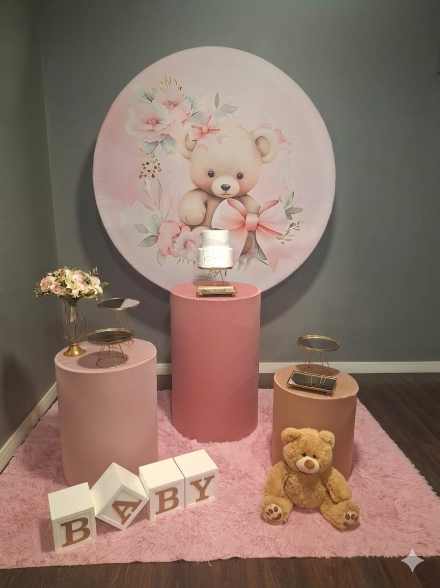 Chá Ursa Laço Com Rosa E Dourado 3 - Mundo da imaginação