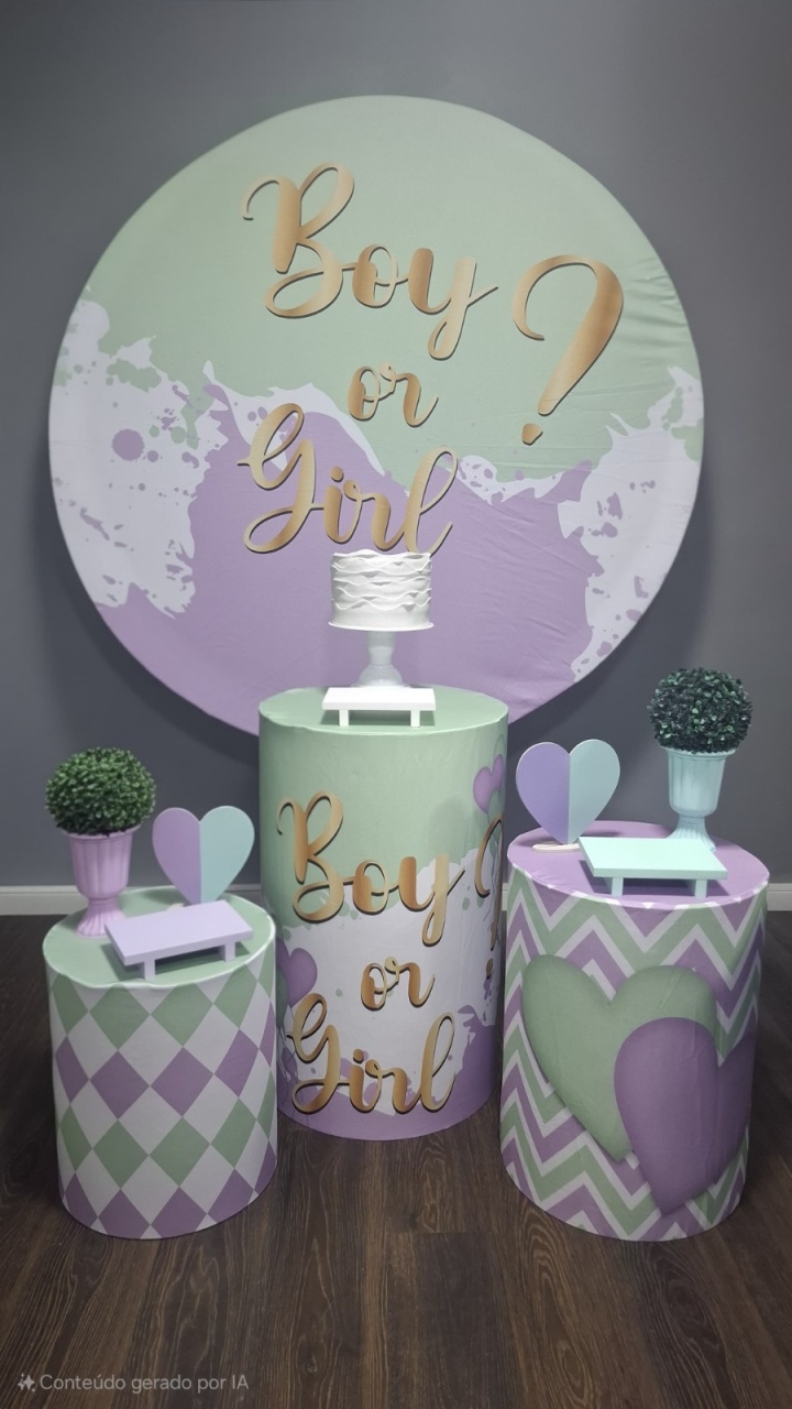 Chá Revelação Boy E Girl Lilás E Verde Básico 1 - Mundo da imaginação