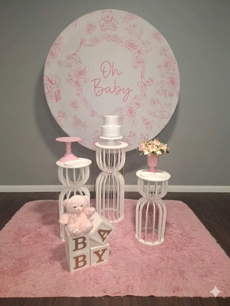 Chá Oh Baby Rosa E Branco 3 - Mundo da imaginação