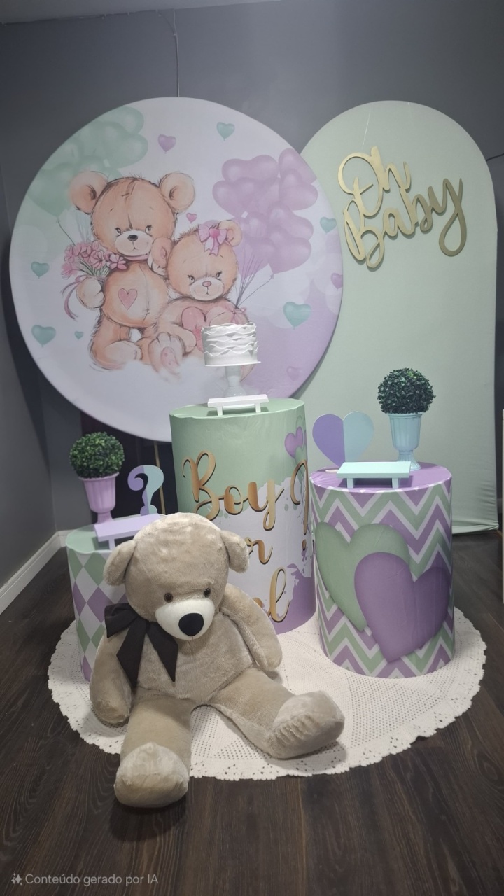 Chá Revelação Urso Lilás E Verde Plus 2 - Mundo da imaginação