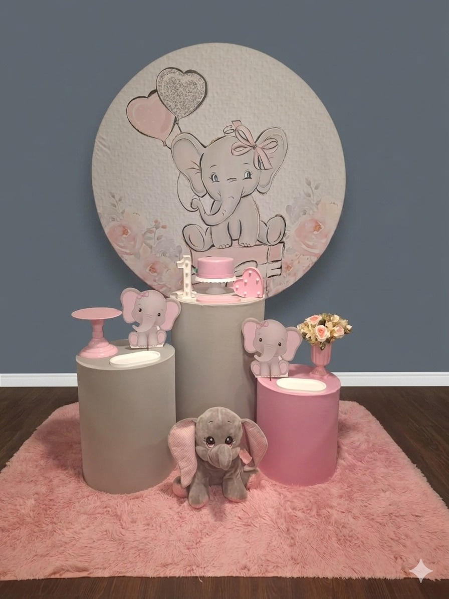 Elefante Rosa E Cinza 1 - Mundo da imaginação