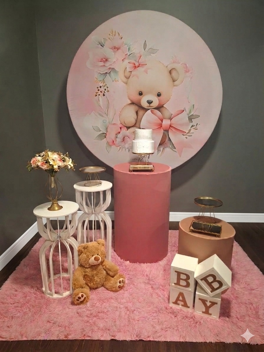 Chá Ursa Laço Com Rosa E Dourado 2 - Mundo da imaginação