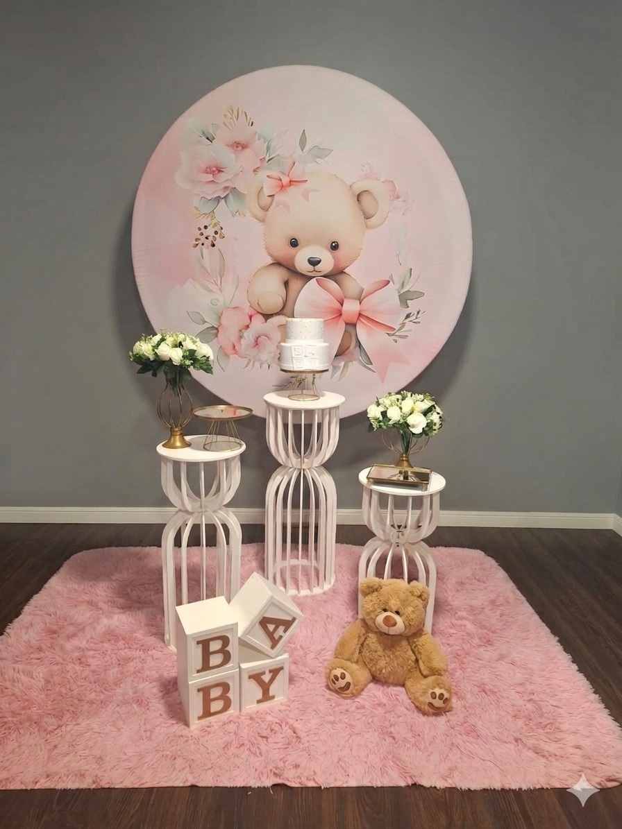 Chá Ursa Laço Com Rosa E Dourado 1 - Mundo da imaginação